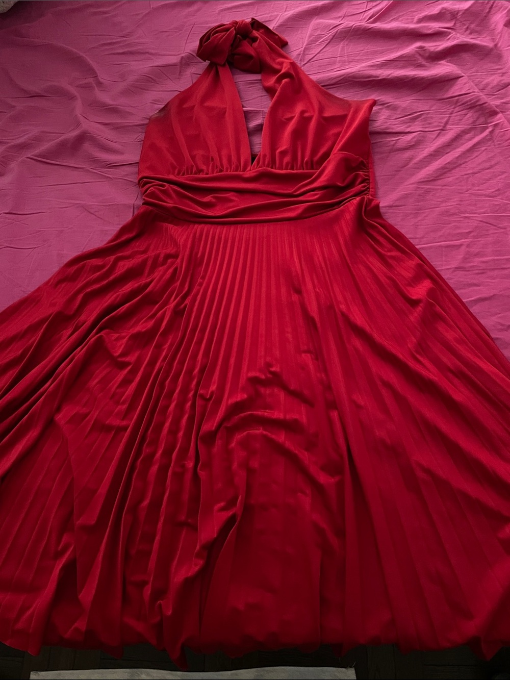 Red Halter Pleated Women’s Dress